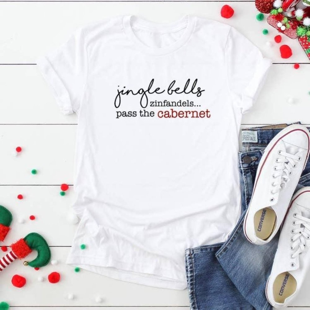 Jingle Bells Holiday Wine Graphic T-shirt